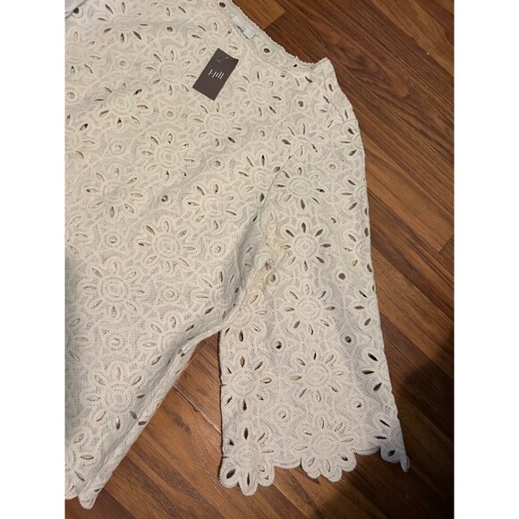 J Jill Womens Full Crochet Lace Tunic Top 3X Ivory 3/4 Sleeve Boho Cotton NWT - Picture 13 of 13